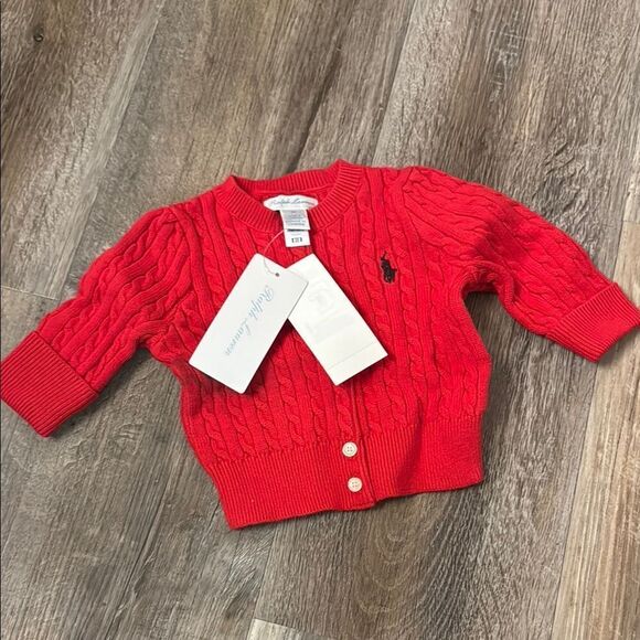 Polo Ralph Lauren Girls Cable Knit Cardigan Sweater Free Bow Red Size 3M NWT - Picture 2 of 5